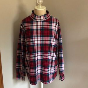 Lands End plaid mock neck shirt